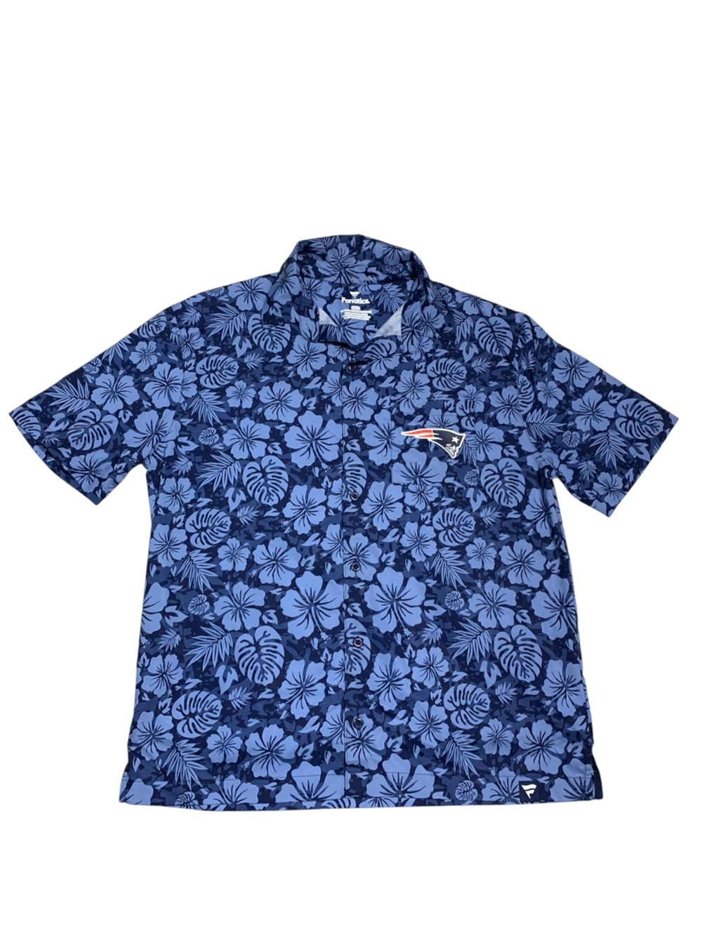 Fanatics New England Patriots Hawaiian Shirt Men’s L Blue Floral NFL Button Up